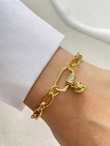 STYLEVER 1 件多色登山扣锁扣链、吊坠手链、不锈钢链首饰、节日礼物、珠宝礼物 - 金黃色 - 查看 6