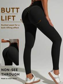 1PC Women's Seamless High-Waisted Butt-Lifting & Tummy-Control Black Solid Color Leggings,Warm, Breathable & Stretchy Winter Fabric Gym,Outdoor Leggings Ideal For Workout & Running,Christmas Essential Outfits.