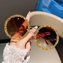 1 chiếc kính mát thời trang tròn kim loại đính đá trang trí cho nữ cỡ lớn cổ điển thanh lịch độc đáo Y2K thời trang, cho kỳ nghỉ khác biệt - Vàng - Xem 13