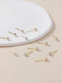 6 Peças/Conjunto Brincos de Argola Redondos Minimalistas de Metal com Strass para Mulheres, Presente de Jóias da Moda Adequado para Uso Casual Diário