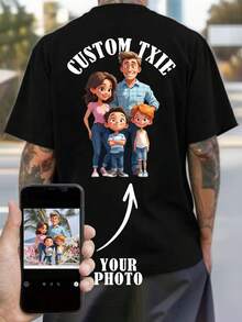 Personalisiertes T-Shirt mit Foto-/Designdruck für Herren, schwarzes T-Shirt, ideal als Geschenk zum Valentinstag/Geburtstag/Jahrestag, Firmenuniformen, Unabhängigkeitstag, Party, lässige Kurzarmoberbekleidung, täglicher Büro-Chic - Schwarz - Übersicht 1
