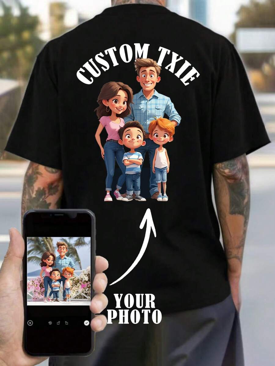 Personalisiertes T-Shirt mit Foto-/Designdruck für Herren, schwarzes T-Shirt, ideal als Geschenk zum Valentinstag/Geburtstag/Jahrestag, Firmenuniformen, Unabhängigkeitstag, Party, lässige Kurzarmoberbekleidung, täglicher Büro-Chic - Schwarz - Übersicht 1