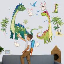 Pegatinas de dinosaurios de dibujos animados para la habitación de los niños, dormitorio, guardería, decoración del aula, autoadhesivas y extraíbles, animales gigantes de dinosaurios favoritos de los niños