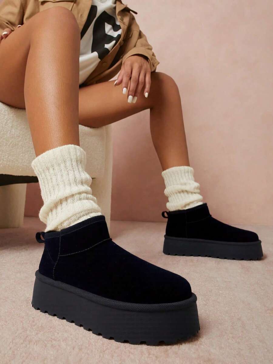 REVREAL Women's Thick Sole Ankle Boots – Comfortable Slip-On Style - Black - View 1