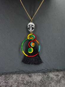 Colar de esqueleto colorido vintage feito à mão com arco-íris, joia elegante e clássica, lembrança, presente ideal para o Dia dos Namorados, aniversário