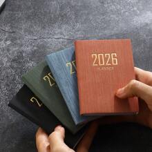 1pc 2026 New A7 Size English Planner Notebook, Mini Portable Pocket Daily Schedule Notebook, 64 Sheets 128 Pages Thin Weekly Calendar Notepad, Includes Annual Calendar, Monthly, Weekly And Daily Plan, PU Leather Cover, 4.17*3.07 Inch, 2026 New Version,School Supplies,Back To School