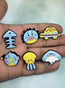 6pcs/Set Octopus & Sea Turtle Cartoon Print Decor Accessories - Suitable For Sandals, Bracelets, DIY Phone Decor, Fishing Fans Birthday & Holiday Gift