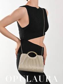 OpulAura 女士时尚闪亮水钻晚宴包，闪亮奢华派对手拿包，非常适合舞会礼服、毕业舞会、约会之夜、婚礼和生日礼物 - 金色 - 查看 9