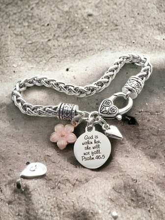 suteyi 诗篇 46:5 圣经珠宝，圣经经文手链，宗教礼物，上帝在她的基督教珠宝中，鼓励礼物信仰