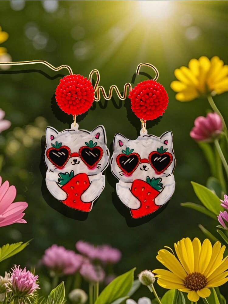 Pink Snail Funny Cute Statement Bubble Blowing Glasses Wearing Cat Design Acrylic Resin Drop Dangle Earrings For Women And Girls, Holidays, Valentines, Christmas, New Year, Birthday Gifts, Fashion Jewelry - Bubble Blowing Kitty Wearing Glasses - View 6