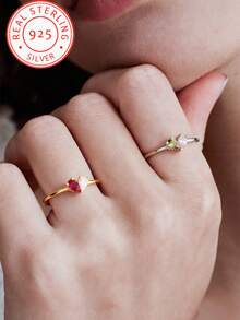 A 925 Silver Delicate And Elegant, 12 Colors Birthstone Cubic Zirconia Fashion Ring Is A Wonderful Memorial Gift For Christmas, Anniversary, Valentine's Day, Thanksgiving Day Jewelry For Women