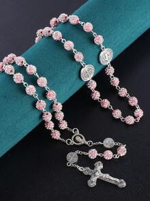 GO2CJBEADS 1件复古经典多色53颗8毫米水晶珠天主教十字架项链，男女通用个性化手工天主教祈祷念珠首饰，礼品