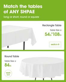 Party Solids 4/8 Pack Premium Plastic Tablecloth 54in. X 108in. Rectangle Plastic Table 8/4PCS Set - White - View 3