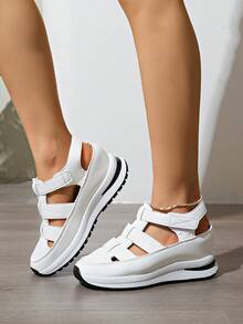 女士夏季厚底坡跟凉鞋，罗马凉鞋，新款时尚露趾镂空粗跟凉鞋，撞色休闲坡跟凉鞋，圆头舒适步行鞋，女士假日派对必备休闲鞋，白色透气坡跟凉鞋，时尚百搭厚底凉鞋，纯色女士必备凉鞋，厚底凉鞋