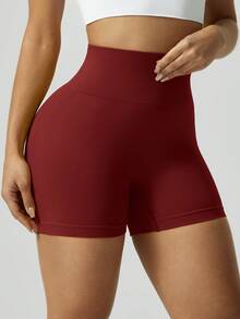 NcmRyu 1 pieza Pantalones cortos deportivos versátiles de Navidad para mujer, de unicolor, elásticos y ajustados - Rojo - Ver 4