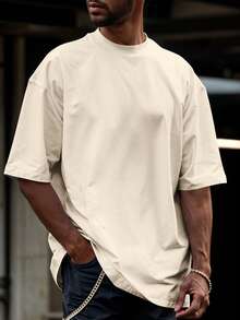 Premium Plain Streetwear Oversized Gym T-Shirt, 100% Cotton, Workout - Khaki - View 4