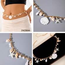 1pc Shell & Alphabet Alloy Bohemian Waist Chain, Suitable For Wedding, All Seasons, Summer Beach, Seashell, Starfish, Shell Pendant Waist Chain; 1pc Fashion Luxury Imitation Crystal Faux Pearl Waist Chain, Versatile Geometric Sequin Butterfly Waist Chain; 1pc Gold Body Chain, Shiny Crystal Bra Chain, Chest Sticker, Sexy Multi-Layer Tassel Body Chain, Criss-Cross Clothing Chain, Sexy Bikini Back Chain Fall, Autumn, Halloween - Shell Waist Chain - View 9