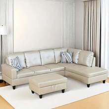 Bright Light Grey Leather Sectional Couch For Living Room/Dinning Room Set,Sectional Sofa L Shape Couch With Storage Ottoman/Facing Right Chaise - Bright Light Grey - View 3