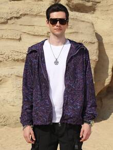 Logeqi® Chamarra Caballero con Bolsa interior Chaqueta Buzo con capucha Cortaviento casual para Hombre de Colores Blanco,violeta - Morado - Ver 2