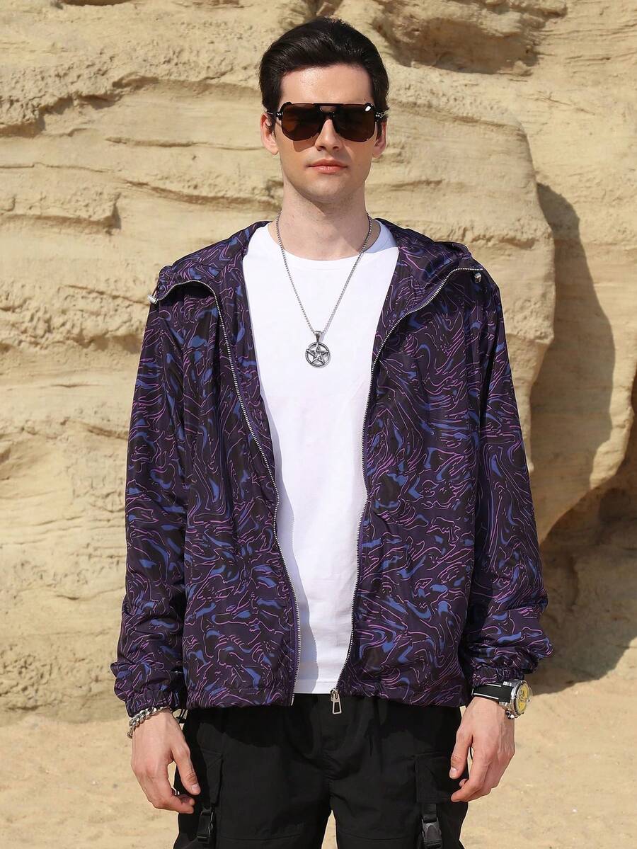 Logeqi® Chamarra Caballero con Bolsa interior Chaqueta Buzo con capucha Cortaviento casual para Hombre de Colores Blanco,violeta