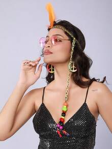 3pcs Style Colorful Feather Headbands, Boho Fashion Peace Sign Earrings, Colorful Feather Headbands - Multicolor - View 4