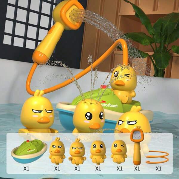 Ducha para niños con rociador de agua, juguete de ducha para bebé en forma de pato amarillo pequeño con cabeza de ducha eléctrica giratoria
