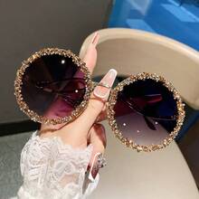 1 chiếc kính mát thời trang tròn kim loại đính đá trang trí cho nữ cỡ lớn cổ điển thanh lịch độc đáo Y2K thời trang, cho kỳ nghỉ khác biệt - Vàng - Xem 12