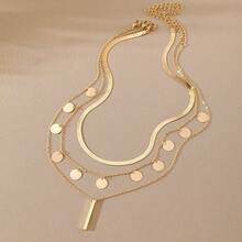 3pcs Fashionable Circular Pendant Necklace Set, Layerable Jewelry For Women - Gold - View 4