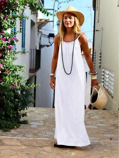 Holidaya 女士纯色侧开衩无袖露背系带休闲连衣裙，适合母亲节、波西米亚风、海滩度假、复古风、夏季穿搭、圣帕特里克节、波西米亚风、西部牛仔风、演唱会穿搭、锐舞派对、乡村音乐节、纳什维尔风、伊比沙岛风、西部牛仔风、仙女风、毕业礼服等场合。