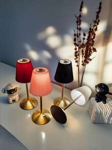 1pc Wireless USB Rechargeable Bedside Lamp, Metal Pleated Fabric LED Decorative Tabletop Lamp, Suitable For Bedroom, Living Room, Dining Room, Bar, Coffee Shop, Restaurant, Dormitory, Office, Holiday Gifts - Multicolor - View 3
