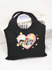 THE POWERPUFF GIRLS Borsa a tracolla pieghevole minimalista e versatile con stampa carina di agente di polizia donna, borsa casual in tela resistente e portatile