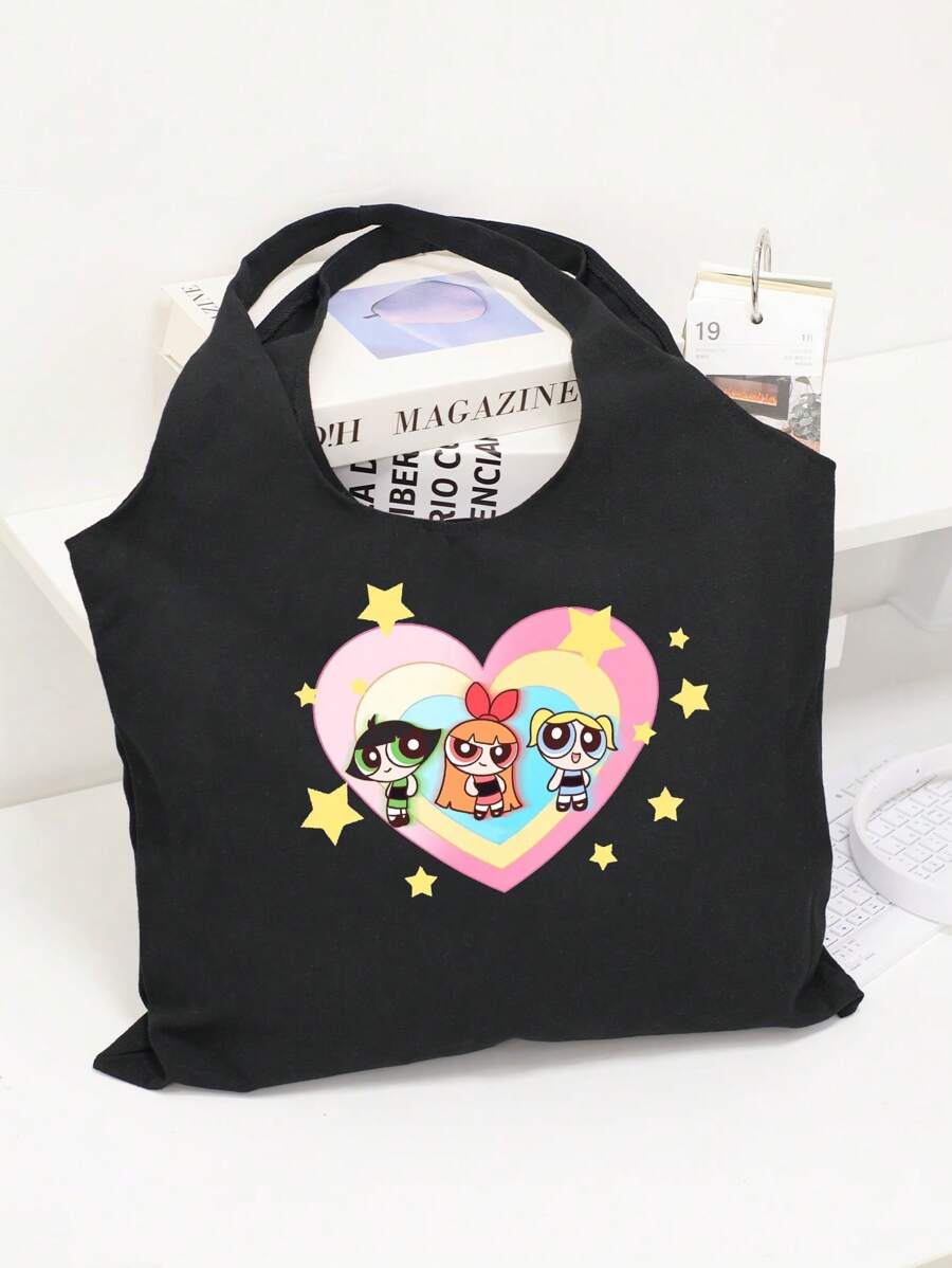 THE POWERPUFF GIRLS Borsa a tracolla pieghevole minimalista e versatile con stampa carina di agente di polizia donna, borsa casual in tela resistente e portatile