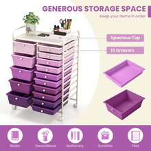 15-Drawer Rolling Storage Cart Mobile Cart With Colorful Drawers & Metal Frame - Purple - View 7