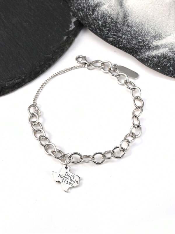 1pc Simple Unique 925 Sterling Silver "Don't Mess With Texas" Charm Bracelet DIY Pendant Women Fine Jewelry Gift