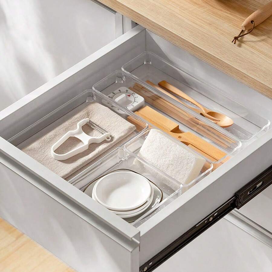 Living And Home Premium Transparent Desktop Organizer Set (6 Or 12-Piece) - Modular PS Plastic Drawer & Desk Organizers - Stackable - 12PCS Transparent - View 1