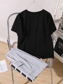 Bộ áo thun cổ tròn tay ngắn in hình xe hơi dành cho bé trai tuổi teen và quần short - màu đen - Xem 2