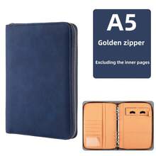 商务拉链袋笔记本A5活页本套装学校用品办公多功能会议记录簿配有卡槽和手机支架仿PU皮革活页夹 - A5 - 查看 22