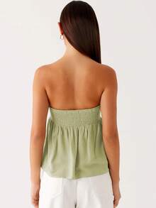 Women Summer Flowy Tube Top Y2k Solid Color Strapless Off The Shoulder Loose Fit Babydoll Bandeau Crop Tops Backless Sleeveless Going Out Tops Vests Shirts Casual Streetwear - màu xanh lá - Xem 4