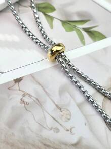 1pc Fashion Minimalist Luxury 18K Gold Plated Stainless Steel Y-Shaped Tassel Necklace, Suitable For Women's Daily Wear, Gift For Family, Friends, Sisters Valentines