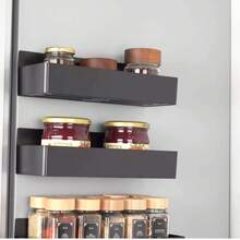 2/4 件磁性冰箱侧架，壁挂式香料和调味品储存收纳盒 - 黑色 - 查看 3