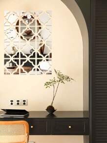 Square Mirror Wall Sticker, Floral Pattern Acrylic Decorative Wall Sticker Backdrop, Acrylic Mirror, Vintage Floral Home Decoration, Thicker Mirror Surface Sticker, Super Large Square Edged Acrylic Mirror Sticker Room Decor Wall Decor Stickers Wall Mirror Mirror For Room Bathroom Decor Living Room Decor