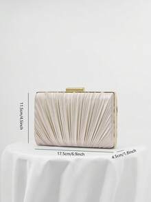 Women's Classic Box Pleated Satin Design Evening Clutch Bag, Minimalist Party Handbag, Suitable For Formal Events, Weddings, Proms - Romantic Apricot Bridal Clutch - Apricot - View 7