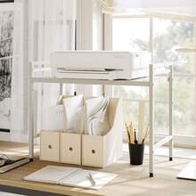 Expandable Microwave Rack, 2-Layer Microwave Oven Rack, Stand, Storage Rack, Kitchen Corner Rack, Desktop Printer Rack, Baker Rack (Black/White) - White - View 3