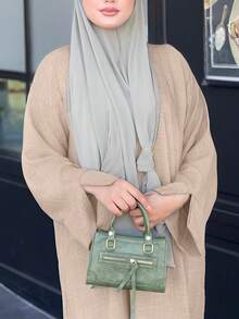 Einfarbiges elegantes Kleid für Frauen mit rundem Ausschnitt und Langarm, lässig anliegend für den täglichen Gebrauch