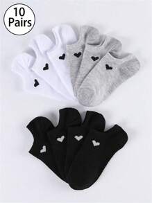 6 paires de chaussettes de sport décontractées design cœur, chaussettes basses coupe bateau et chaussettes invisibles, convenant pour le printemps et l'été, chaussettes de sport pour étudiants