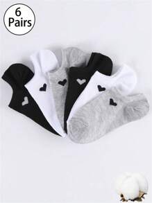 6 paires de chaussettes de sport décontractées design cœur, chaussettes basses coupe bateau et chaussettes invisibles, convenant pour le printemps et l'été, chaussettes de sport pour étudiants