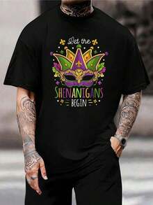 Camiseta divertida de Mardi Gras - Camiseta de manga corta para hombre y mujer con diseño de cuentas, máscara y flor de lis - Negro - Ver 1