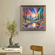 bunte Aurora Landschaft 5D Teildiamant Malset, geeignet für Anfänger und Erwachsene, runde volle Diamant Wandkunst Heimdekoration Basteln Geschenk