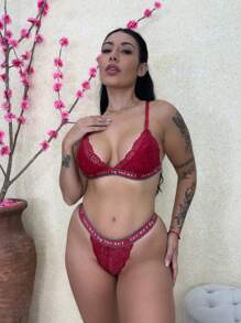 Secret Sexy Lace Set Sensual Colors Bra And Thong Lingerie