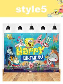 Spongebob SquarePants Theme Photography Background Fabric Birthday Party Photo Banner Decoration Christmas Decorations Home Christmas Gifts Christmas Decor - Multicolor - View 14